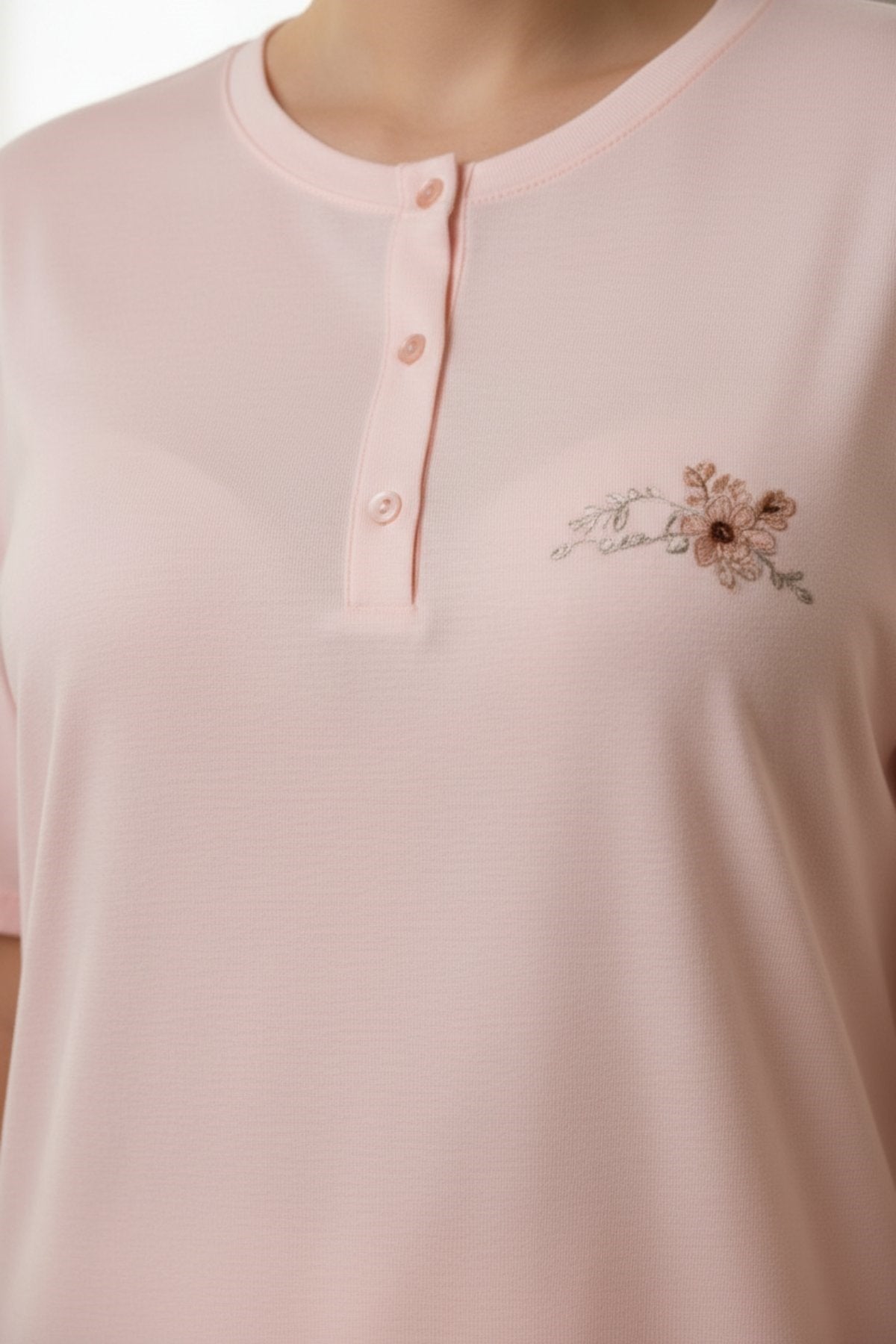 Plus-Size Pajama Set for Women Short-Sleeve Buttoned Viscose - Powder Pink