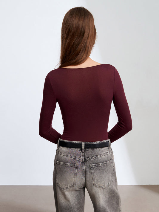 Cashmere LightWeight Blouse - Shirt for Women Lace Trim Micro Modal & – Soft Stretch Long Sleeve Top - Plum