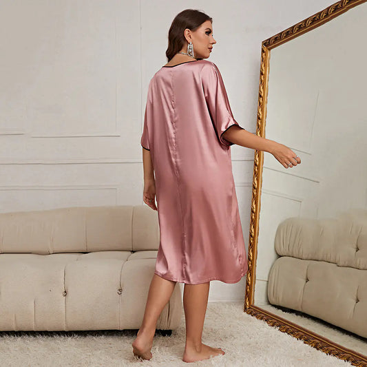 Plus Size Elegant Nightgown with V-Neck and Half Sleeves
