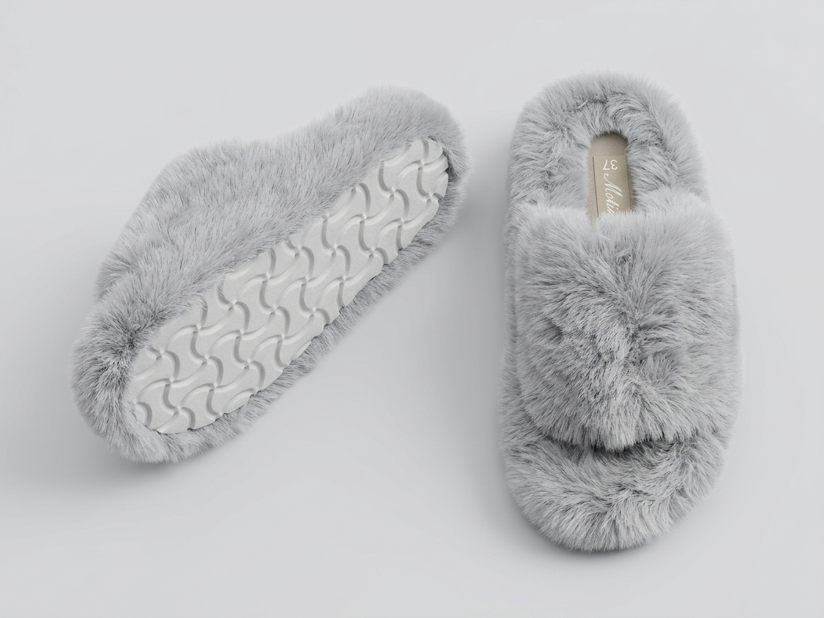 Cozy Plush Faux Fur Slippers - Silver Gray