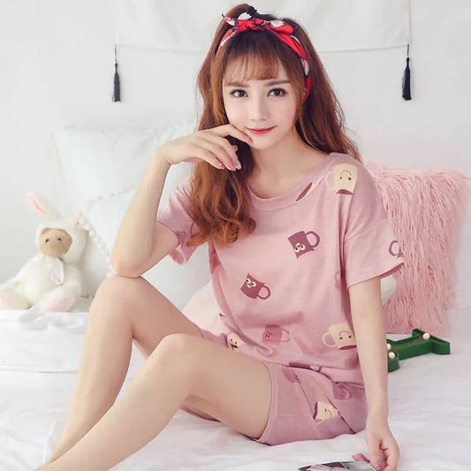Women's Summer Cotton Short Sleeve Pajama Set
