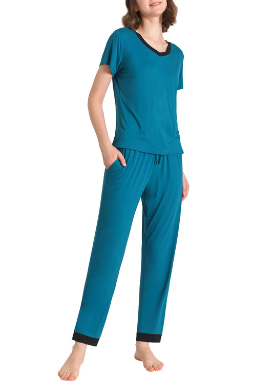 Womens Petite Pajamas Set Soft Viscose Loungewear M Teal