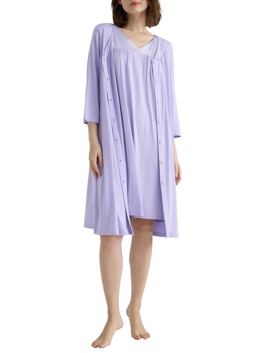 Womens Viscose Nightgown and Robe Set Button Front Housecoat XL Purple