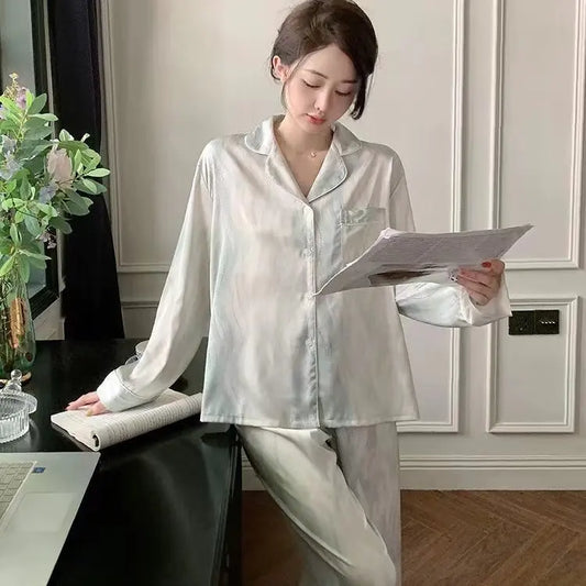Women's Long Sleeve Silk Print Pajama Set