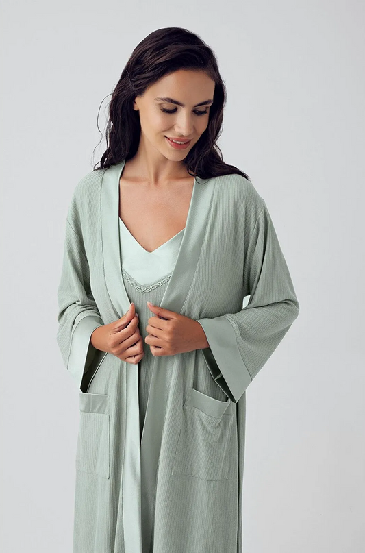 Women's Robe & Nightgown Set Green Flexible Viscose Short Strap