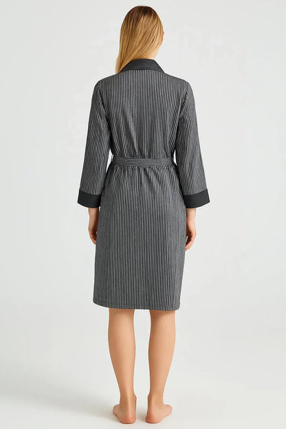 Women's Black Long-Sleeve Flexible Viscose Short Robe