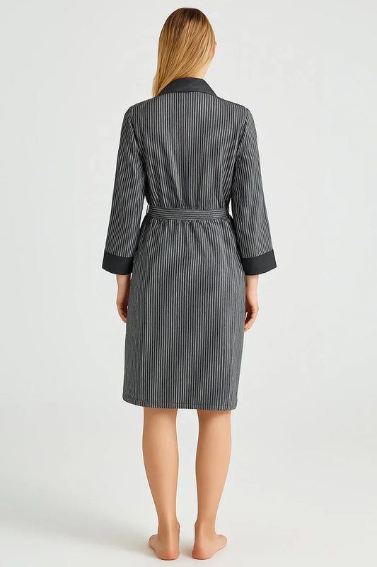 Women's Black Long-Sleeve Flexible Viscose Short Robe