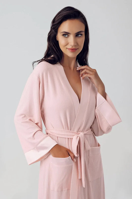 Women's Pink Long-Sleeve Flexible Viscose Short Robe