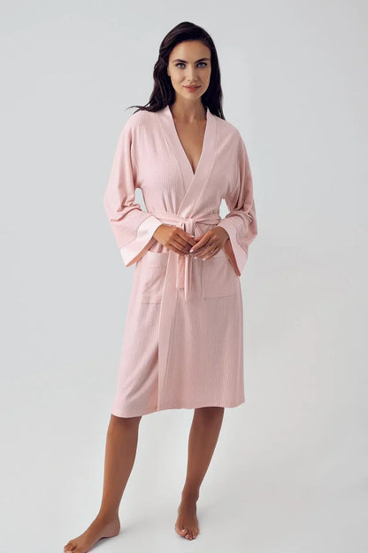 Women's Pink Long-Sleeve Flexible Viscose Short Robe