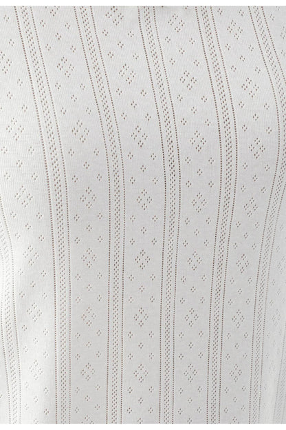 Crochet-Detail 100% Cotton Pajama Set for Women Short-Sleeve - Ecru