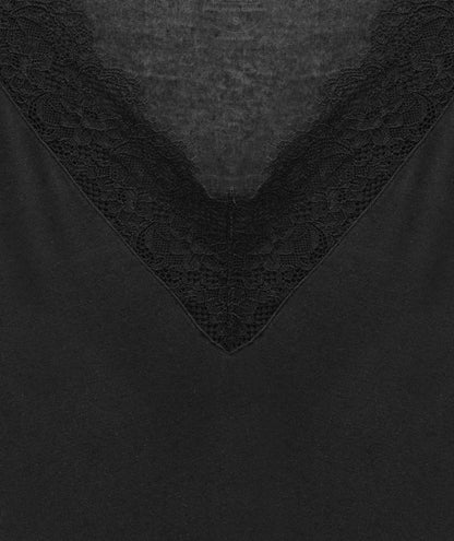 Women’s Black Lace Trim Micro Modal & Cashmere Blend Blouse – Soft Stretch Long Sleeve Top