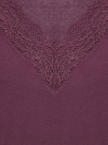 Cashmere LightWeight Blouse - Shirt for Women Lace Trim Micro Modal & – Soft Stretch Long Sleeve Top - Plum