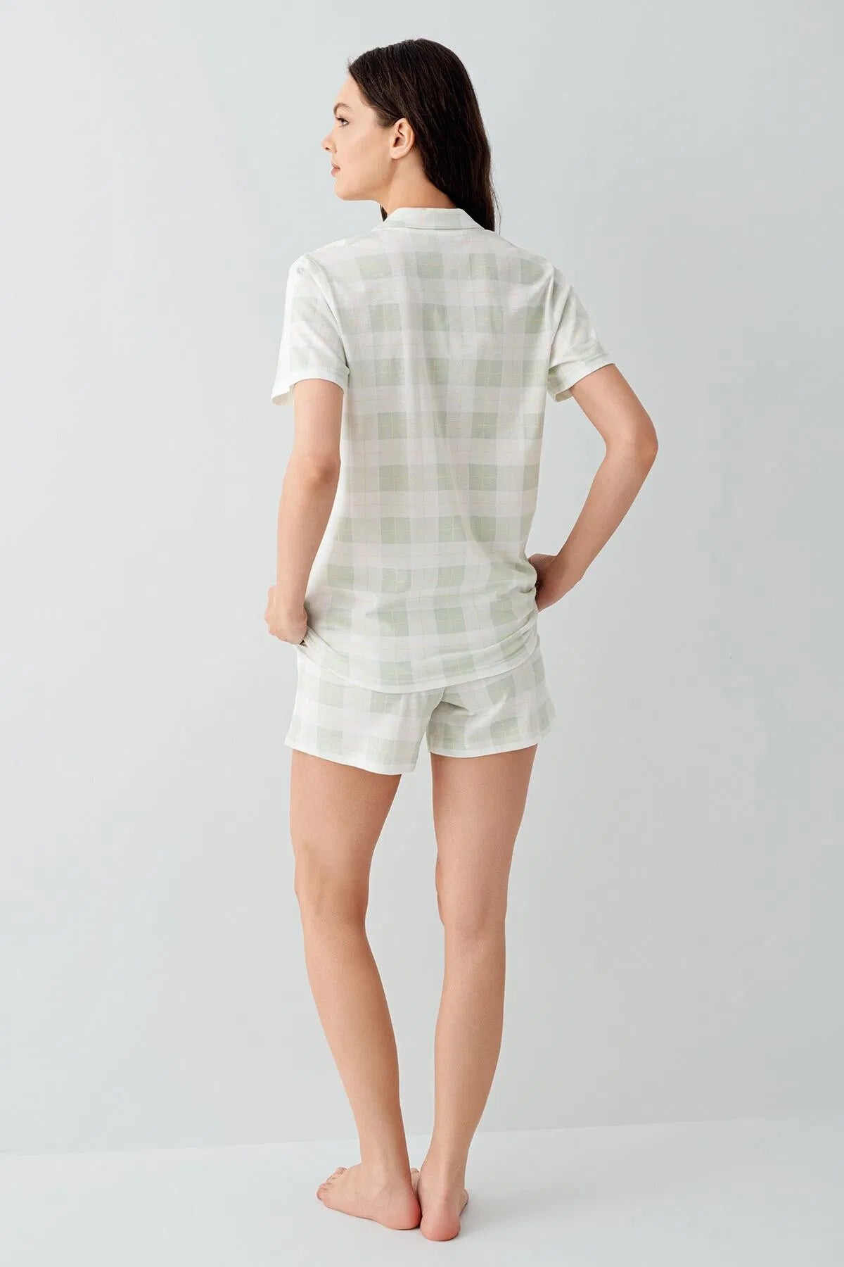 100% cotton Short Sleeve Shirt and Shorts Set for Women - Green