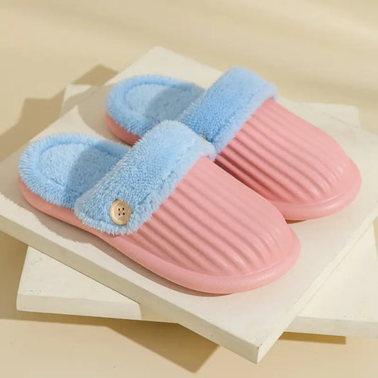 Fluffy Stripe Detachable Washable House Slippers
