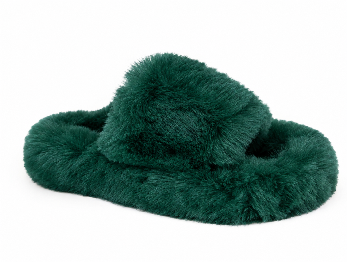 Women's Soft Fluffy Open-Toe House Slippers - Green