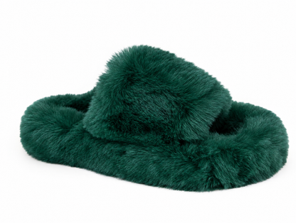 Women's Soft Fluffy Open-Toe House Slippers - Green