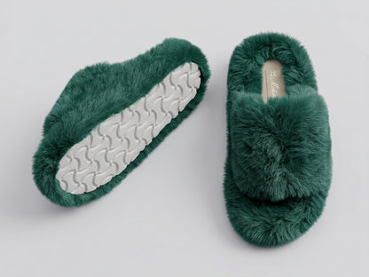 Women's Soft Fluffy Open-Toe House Slippers - Green