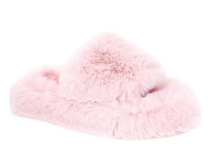 Women's Soft Fluffy Open-Toe House Slippers - Pink