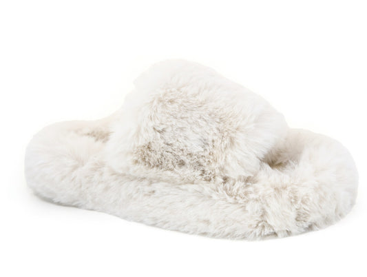 Cozy Plush Faux Fur Slippers - Ivory White