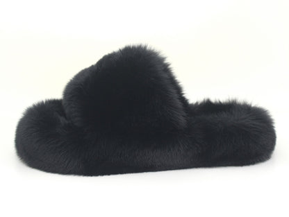 Luxe Shaggy Faux Fur Mule Slippers in Black
