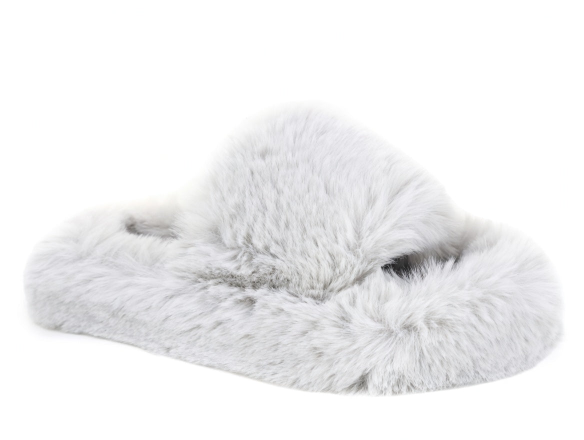 Cozy Plush Faux Fur Slippers - Silver Gray