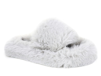 Cozy Plush Faux Fur Slippers - Silver Gray