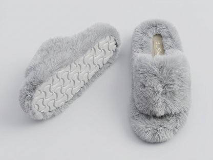 Cozy Plush Faux Fur Slippers - Silver Gray