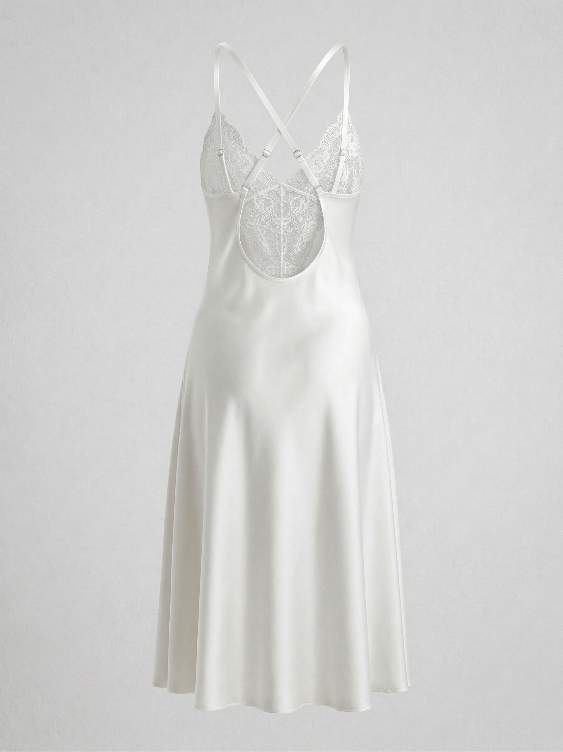 Women's Ecru Satin Nighgown with High Slit, Spaghetti Strap