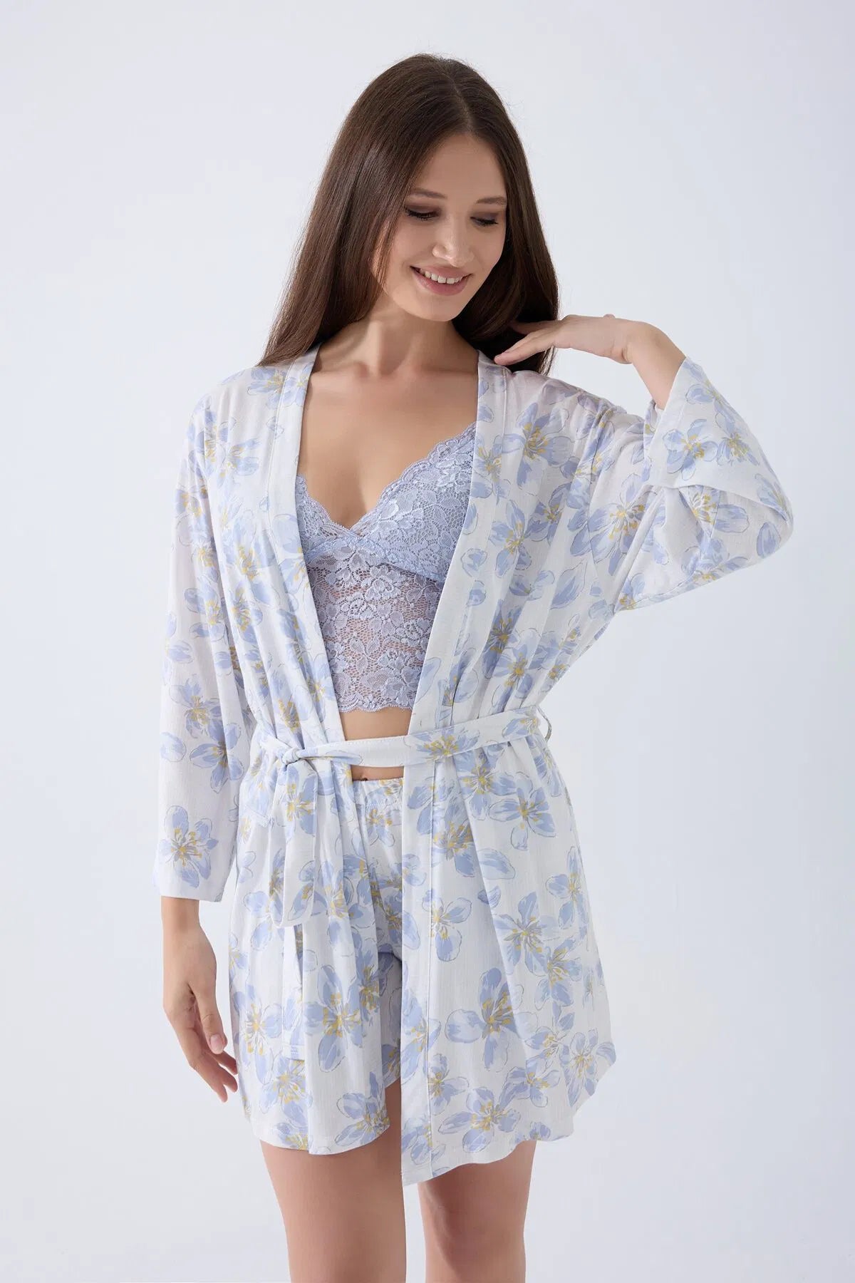 Women's Blue 3-Piece Cotton Modal Robe Set