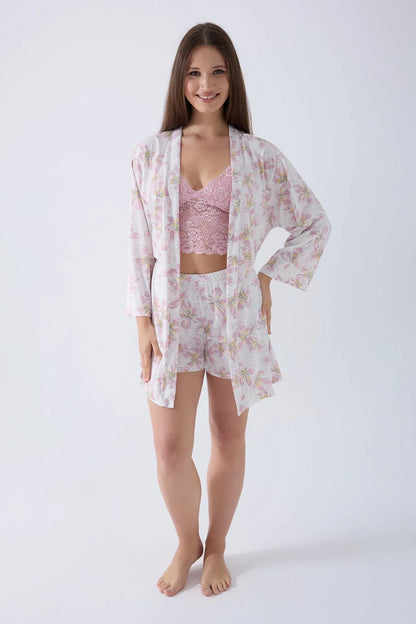Women's Pink 3-Piece Cotton Modal Robe Set