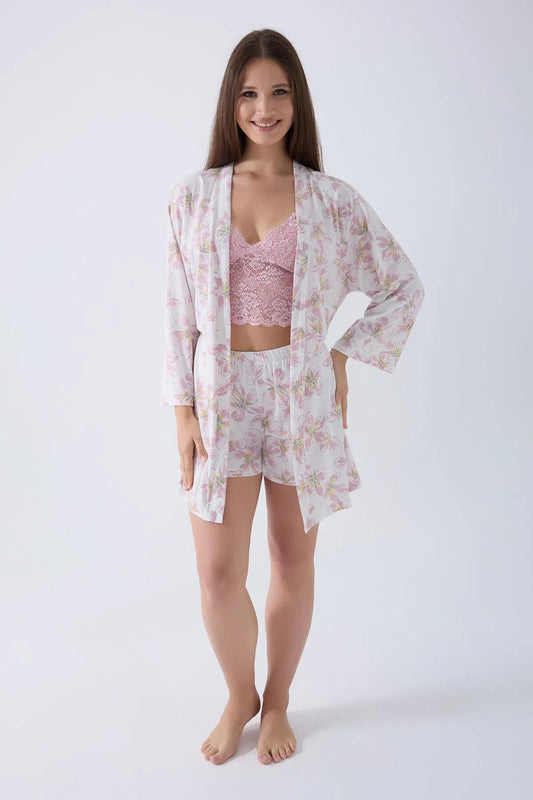 Women's Pink 3-Piece Cotton Modal Robe Set