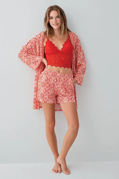 Women's Red 3-Piece Cotton Modal Robe Set