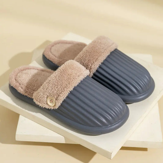 Fluffy Stripe Detachable Washable House Slippers