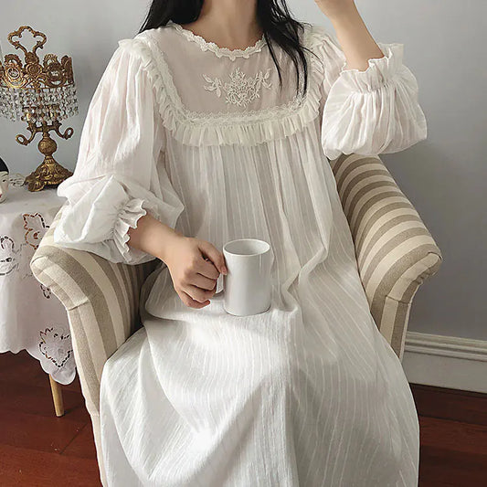 Cotton Lace Princess Style Nightgown for Women